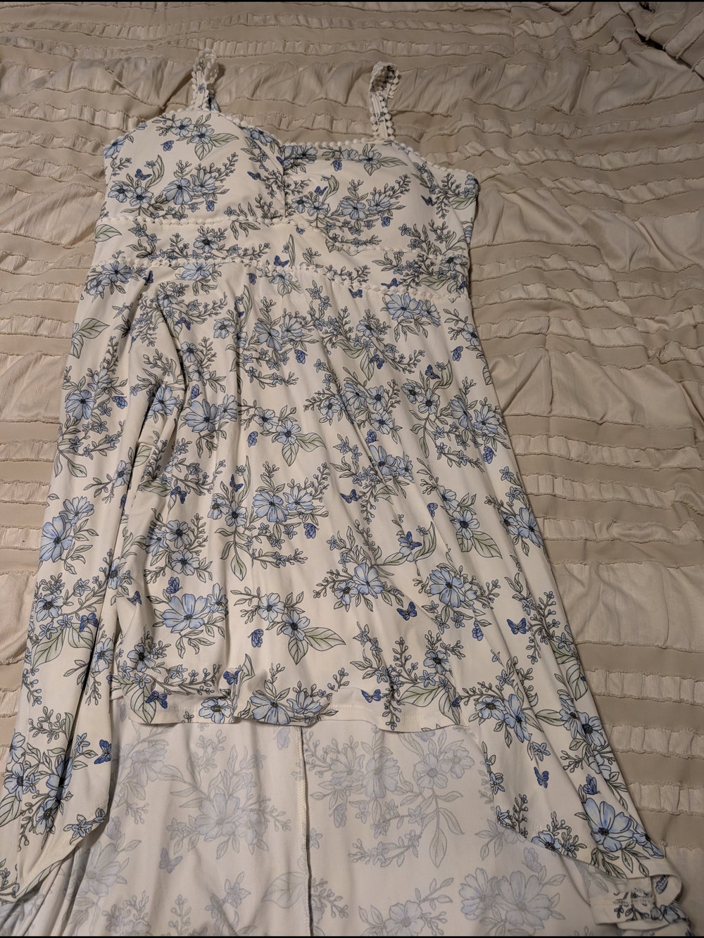 No Boundaries White Dress with Blue Floral Accents